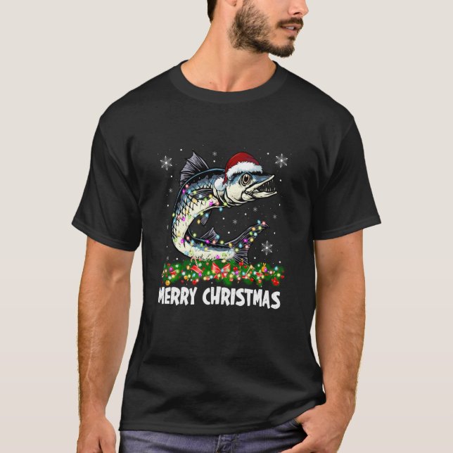Fiske Älskare Matching Santa Hat Barracuda Fish Ch T Shirt (Framsida)