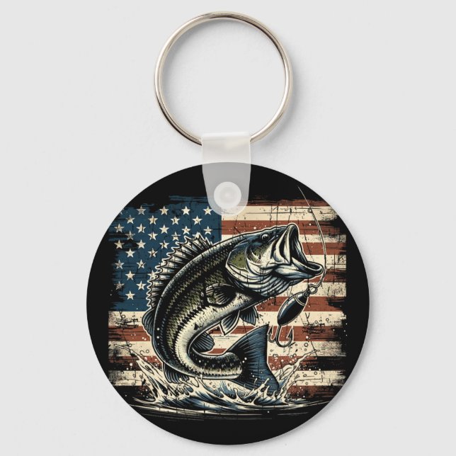 Fiske Amerikansk flagg Byss fisk fiskare  Nyckelring (Framsida)