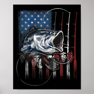 Fiske amerikansk flagga vintage Usa B fiskargåva Poster