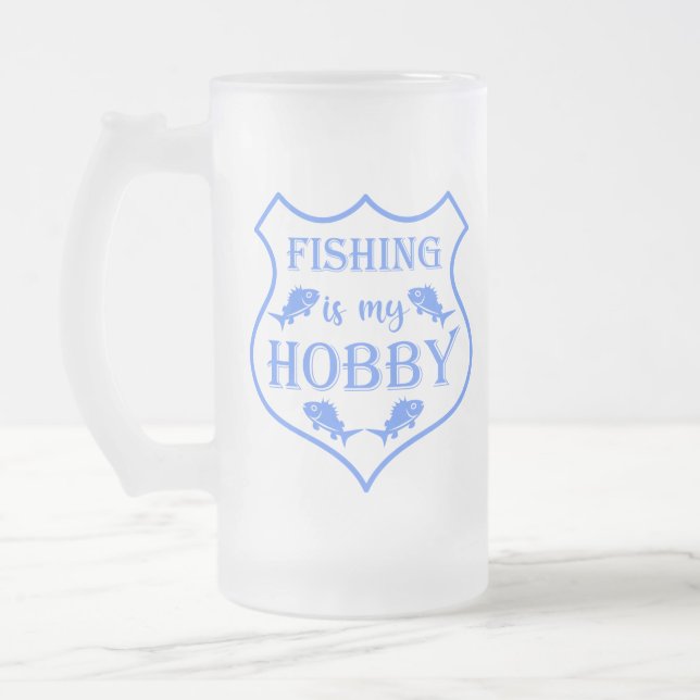 Fiske är min hobby sköld citat på vapen  frostat ölglas (Vänster)