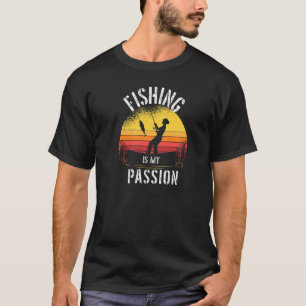 Fiske är min passion Retro solnedgångsfiske för kv T Shirt
