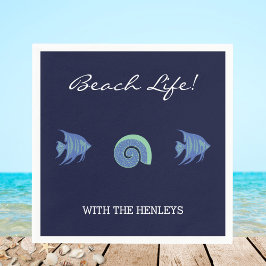 Fiske Beach House för marinblått Rand Namn Pappersservett