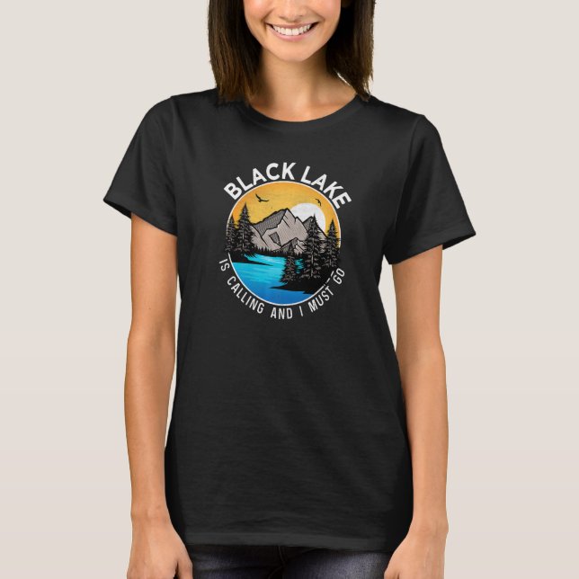 Fiske Boating Camping Lakeview Black Sjö T Shirt (Framsida)