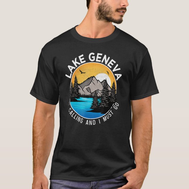 Fiske Boating Camping Lakeview Sjö Genève T Shirt (Framsida)