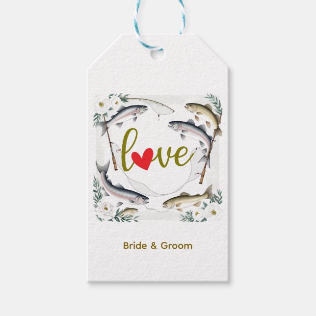 Fiske Bröllop som temat för fiske i älskare Presentetikett (Framsidan)