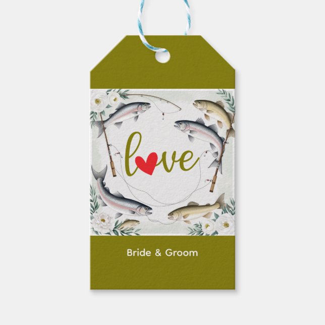 Fiske Bröllop som temat för fiske i älskare Presentetikett (Framsidan)