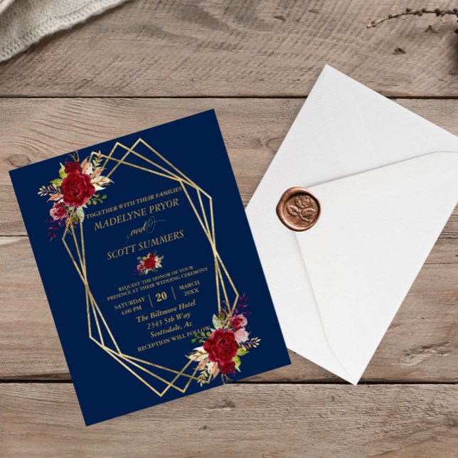 Fiske Burgundy  Guld Ram Guld Bröllop Flygblad (Skapare uppladdad)