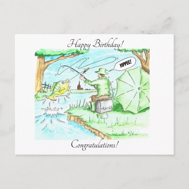 Fiske - den stora! Yippee! Vykort (Framsida)