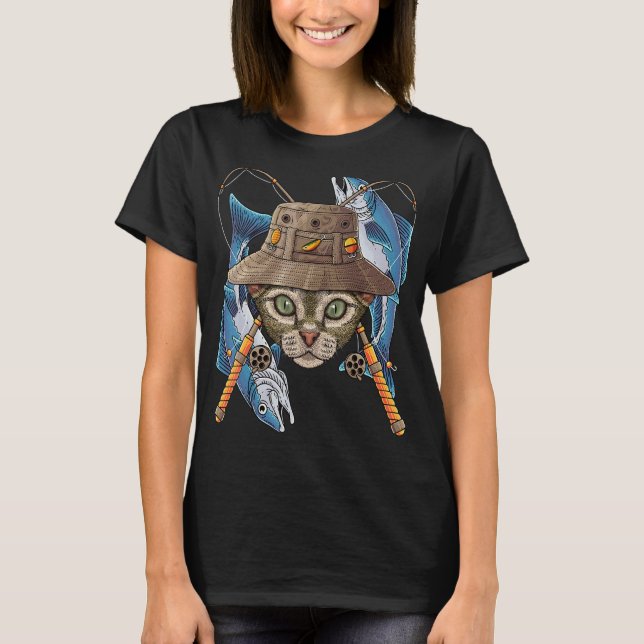 Fiske Devon Rex Exdoor Fisherman Cat Cute Fly F T Shirt (Framsida)