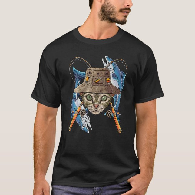 Fiske Devon Rex Utomhus Fiskare Katt Söt Fluga F T Shirt (Framsida)