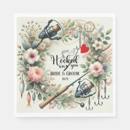 Fiske efter Älskare bröllop med stav och blommor Pappersservett