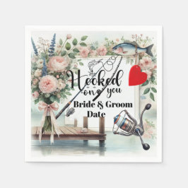 Fiske efter Älskare bröllop med stav och blommor Pappersservett