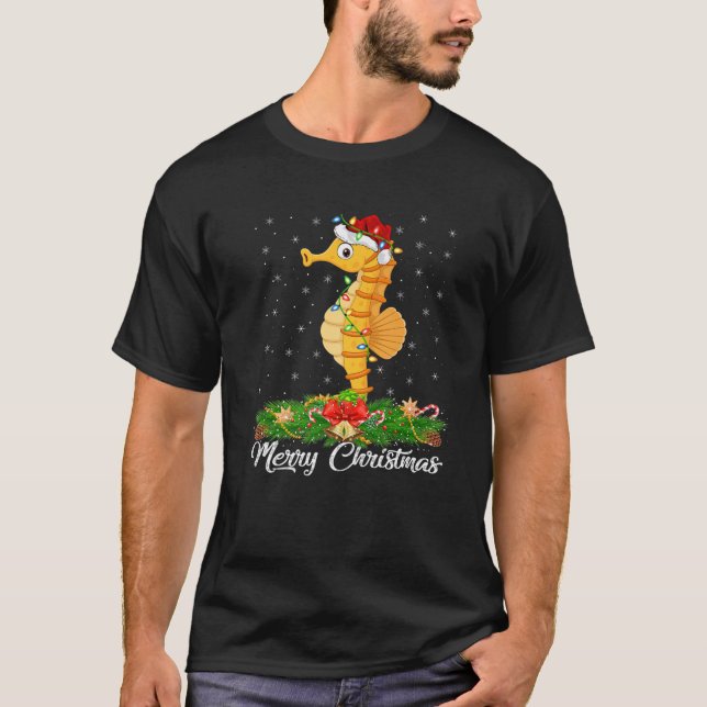 Fiske efter Älskare Matching Santa Hat Seahorse Fi T Shirt (Framsida)
