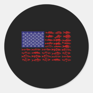 Fiske efter amerikansk Flagga, patriotiskt fiske 4 Runt Klistermärke