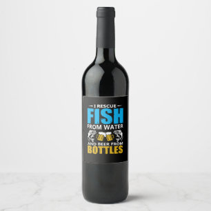 Fiske efter Art I Rädding Fisk från Vatten Vinflaska Etikett