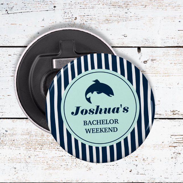 Fiske efter Bachelor Party Navy Rand Flasköppnare (Fishing Bachelor Party Navy Stripes Bottle Opener)