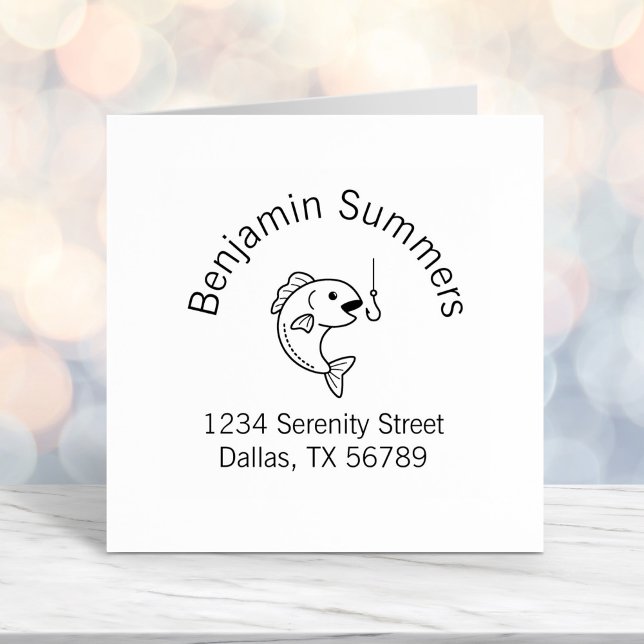 Fiske efter Biting Fishing Krok Arch Adress Självfärgande Stämpel (Skapare uppladdad)