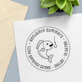 Fiske efter Biting Fishing Round Krok Adress Självfärgande Stämpel