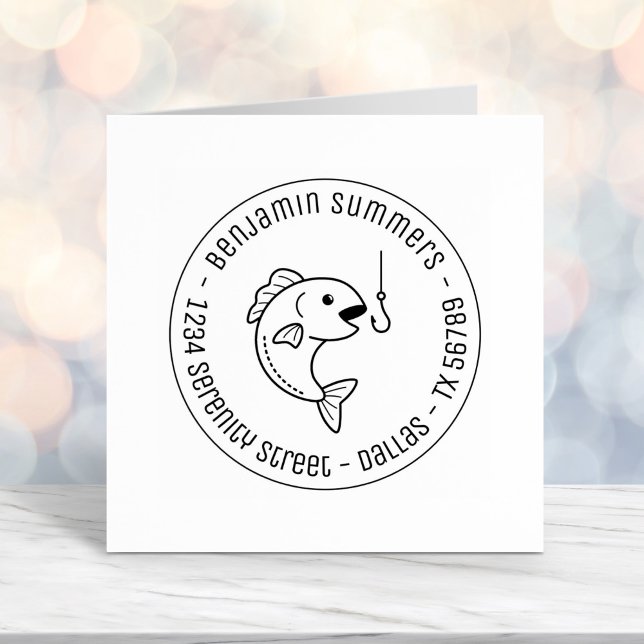 Fiske efter Biting Fishing Round Krok Adress Självfärgande Stämpel (Skapare uppladdad)