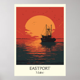 Fiske efter fartyg i havs (Eastport Maine Vintage Poster