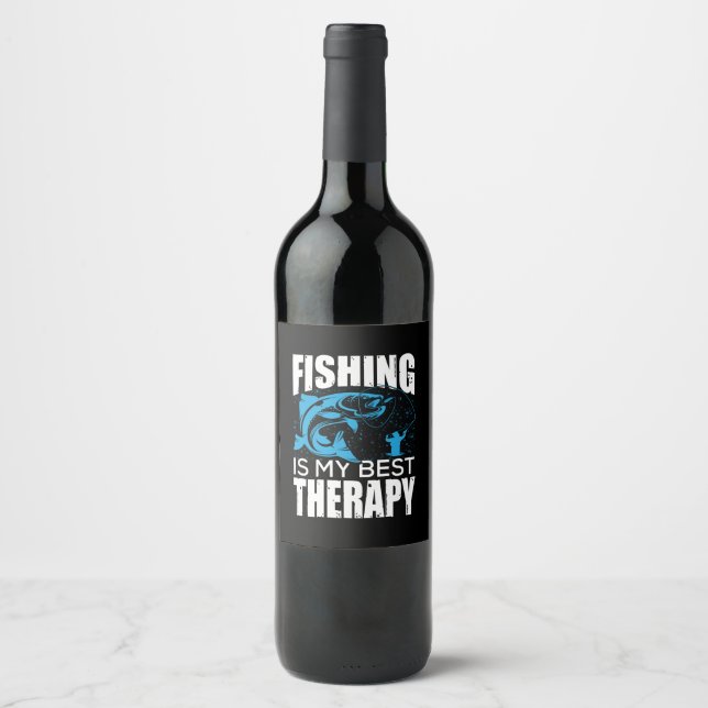 Fiske efter fisk är min bästa terapi vinflaska etikett (Framsida)