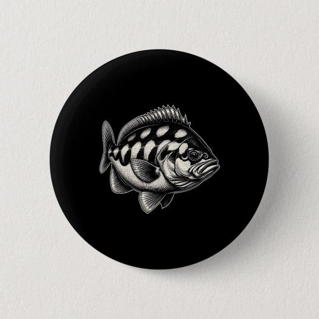 Fiske efter fisk (Halibut Fish Graphic Art Design) Knapp (Framsida)