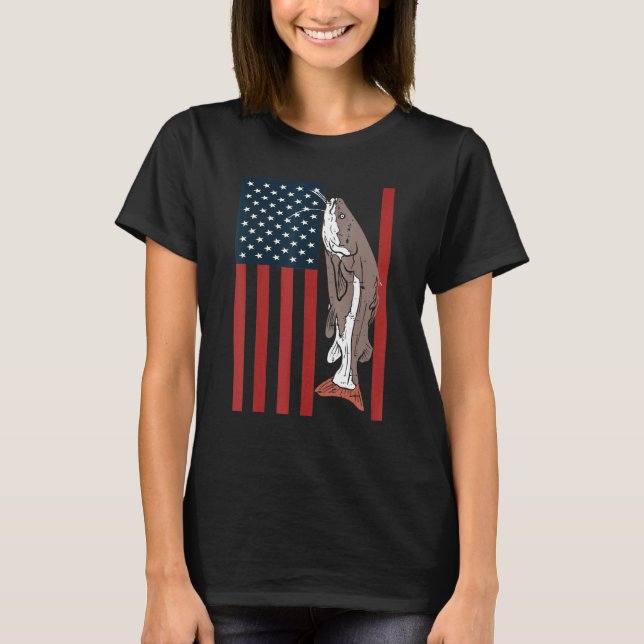 Fiske efter fisk Patriotic Catfish Amerika T Shirt (Framsida)