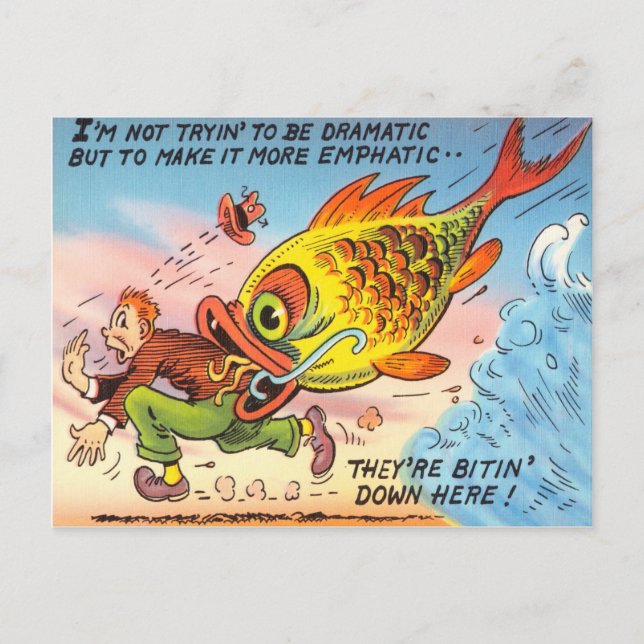 Fiske efter fiskekortets Tecknad Vykort (Framsida)