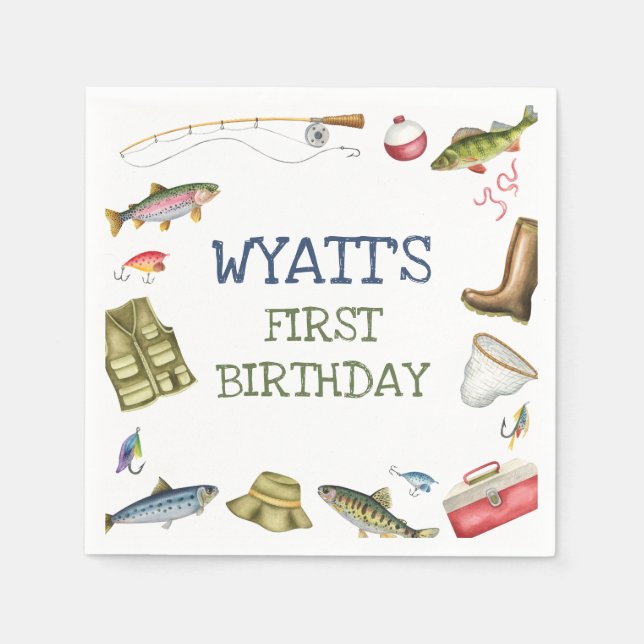 Fiske efter födelsedag av O-fisk-ally One Napkins Pappersservett (Framsidan)