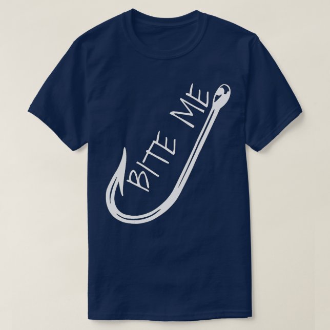 Fiske efter Krok Bita mig Fiske Humor T Shirt (Design framsida)