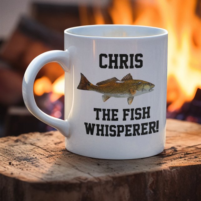 Fiske efter kungsfisk (Namn) Kaffemugg (Cool fishing coffee mug quote gift. Saltwater Fishing Redfish The Fish Whisperer!)
