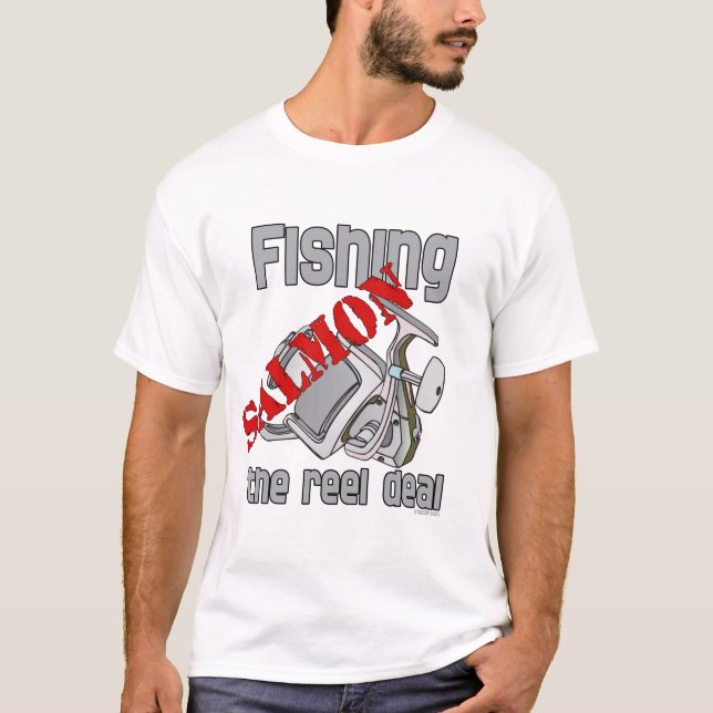 Fiske efter lax vid uppfiskning av tobak tee shirt (Framsida)