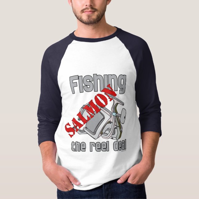 Fiske efter lax vid uppfiskning av tobak tee shirt (Framsida)