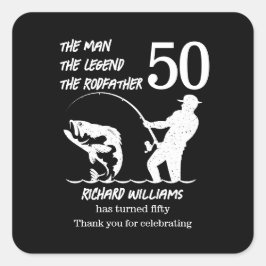 Fiske efter Legend Rodfather 50:e födelsedagen Fyrkantigt Klistermärke