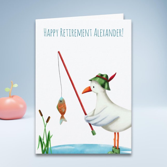 Fiske efter lycklig Pension Fiskmås Illustrated Kort (Skapare uppladdad)