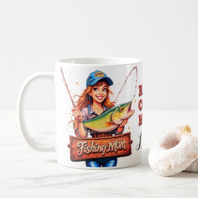 Fiske efter Mamma-fiskevatten Kaffemugg (Med munk)