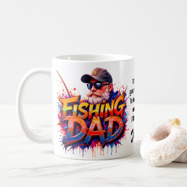 Fiske efter Pappa Fiskare Graffiti Quote Kaffemugg (Med munk)