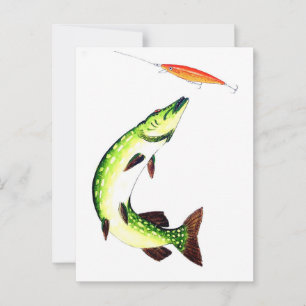 Fiske efter pike och flygfiske vykort