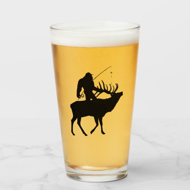 Fiske efter sasquatch Riding Elk Beer Glass Tumblr Glaskopp (Framsida fylld)