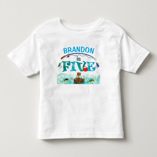 Fiske efter småfiskare 5:e födelsedag t shirt (Framsida)