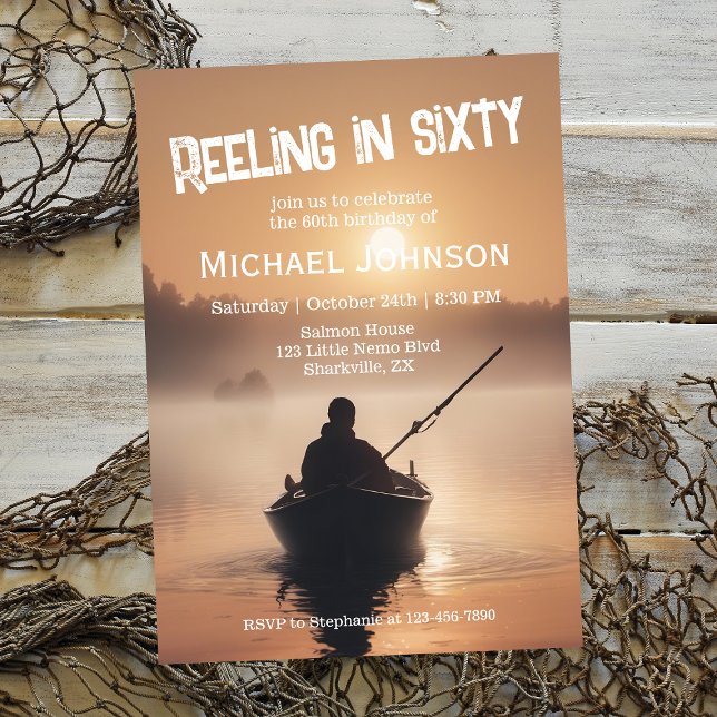 Fiske efter soluppsfiskare 60:e födelsedag inbjudningar (Skapare uppladdad)