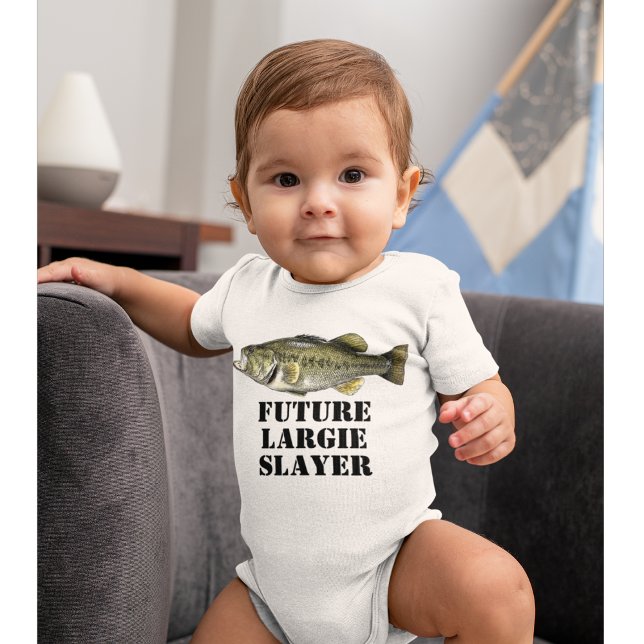Fiske efter spaltskikt av groddjur i framtiden t shirt (Largemouth Bass Fishing Baby Shirt )