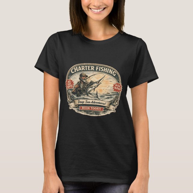 Fiske efter svärdfisk med charter t shirt (Framsida)