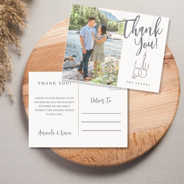 Fiske efter vykort Krok Bild Bröllop Tack (Fishing Themed Picture Wedding Thank You Postcard)