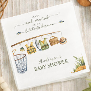 Fiske entusiastisk lille fiskare baby shower pappersservett
