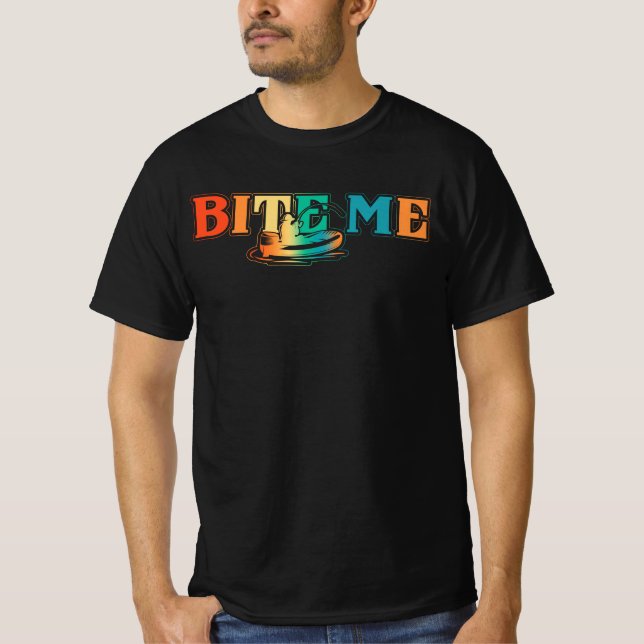 Fiske Fiskare Bita mig Funny Fiskfiskares katt T Shirt (Framsida)