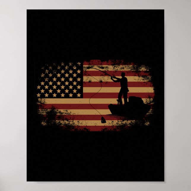Fiske Fiskare Fiske Amerikansk Flagga Patriotic Poster (Framsidan)