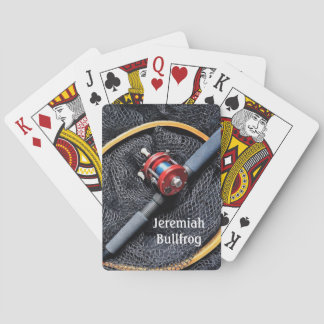 Fiske - Fiskespö och fiskerulle, landningsnät anpa Casinokort