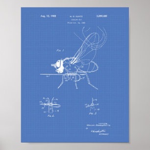 Fiske Fly 1968 Patent Art Blueprint Poster