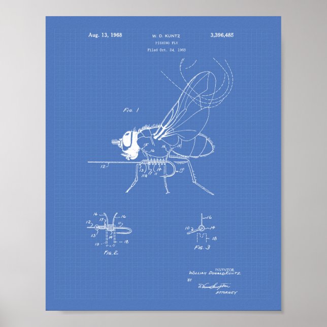 Fiske Fly 1968 Patent Art Blueprint Poster (Framsidan)
